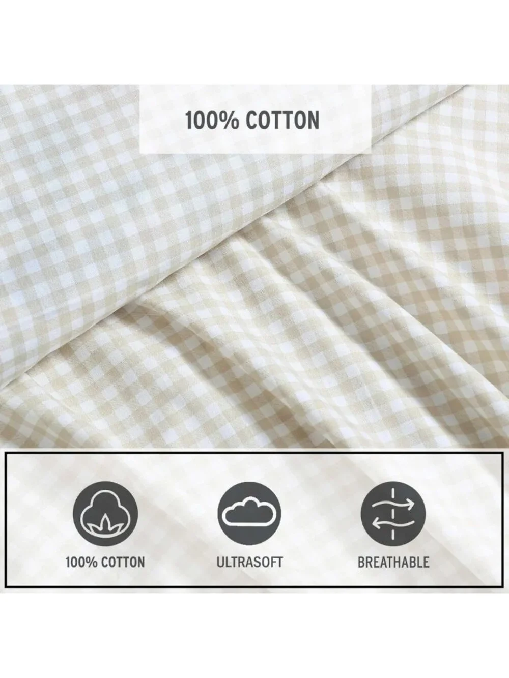 Full Size 100% Cotton Percale Sheet Set - Crisp, Breathable Bedding, Gingham